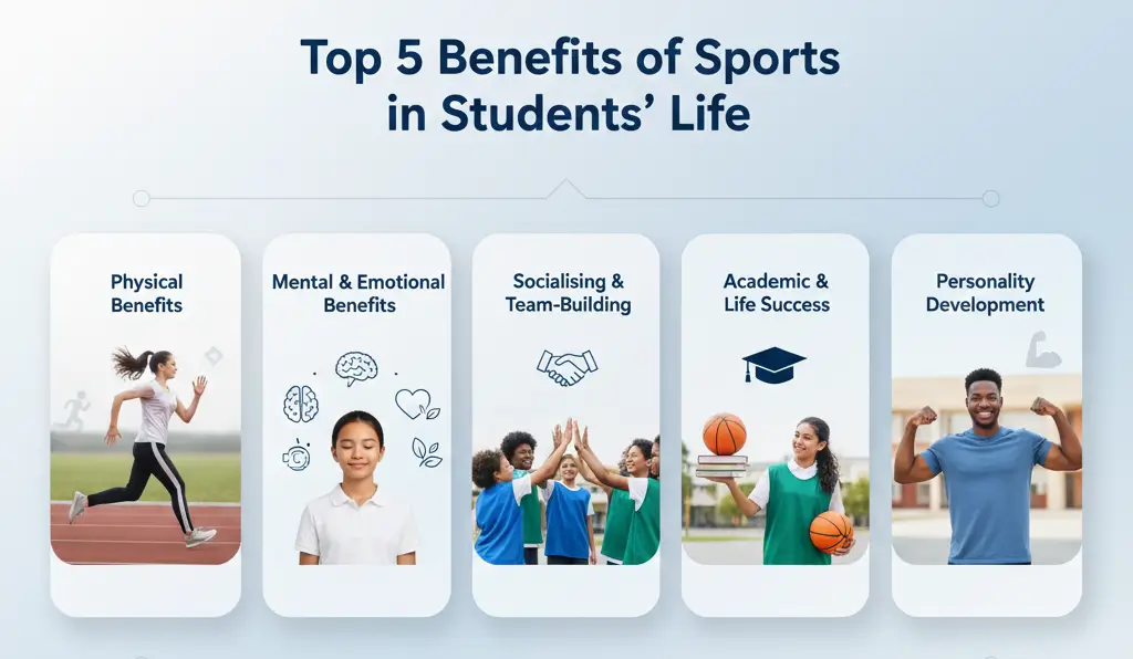 A student playing cricket representing the importance of sports in students’ life, highlighting health, confidence, and discipline.